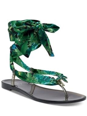 INC International Concepts Green Tropical Wrap Sandal with Jeweled Accent